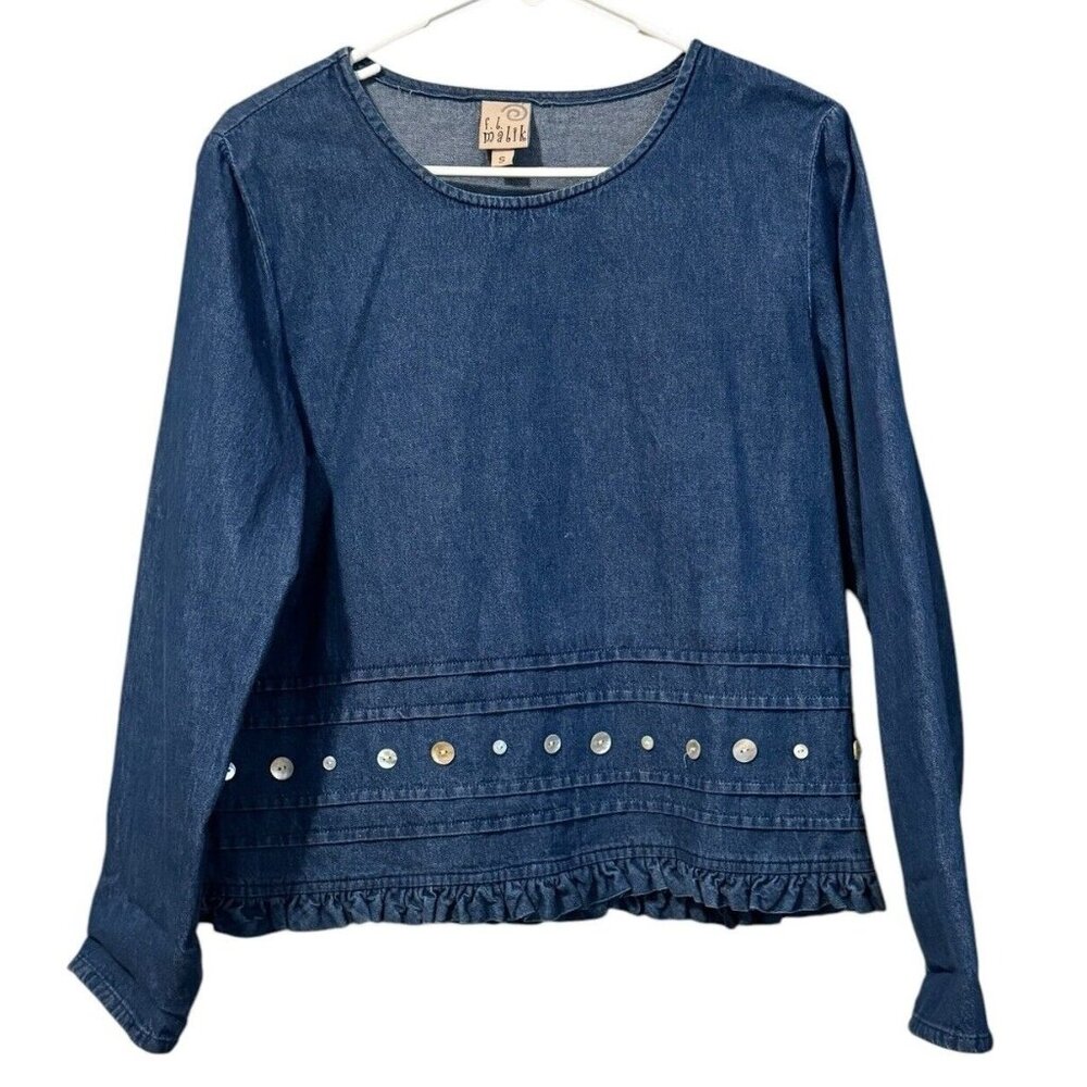 f.l. Malik Denim‎ Style Womens Shirt Size Small Buttons Art To Wear Classic VTG